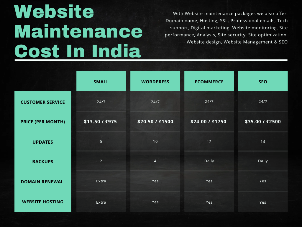 Website Maintenance Cost In India